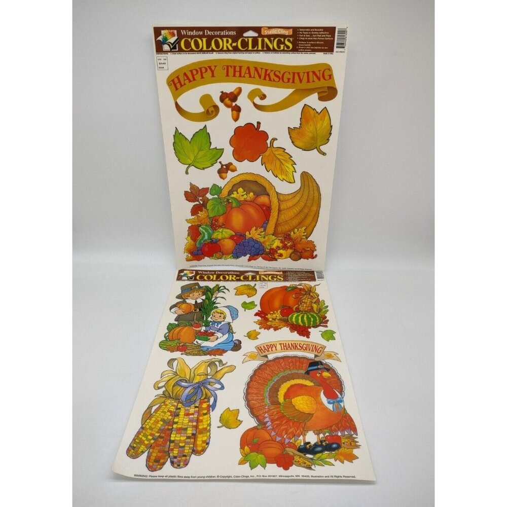 VINTAGE Color Clings Fall Harvest Thanksgiving Static Window Decoration NEW 2